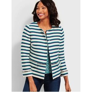 Talbots Blazer Women's 16 Striped Tweed Fringe Jacket Career Nautical Career